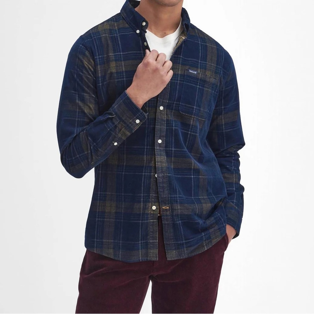 NWT Barbour Shirt XL Blue Corduroy Men's Southfield Tailored Check Slim Fit